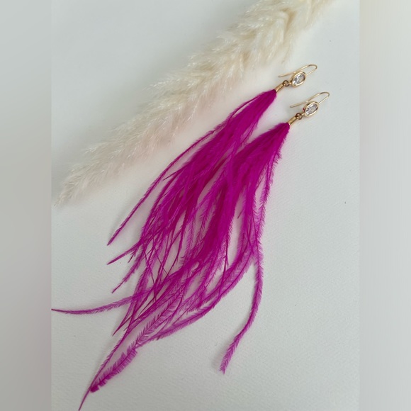 Long Dangle Pink Feather Hippie Chic Earrings - Fun Boho Chic Earrings - Picture 10 of 13
